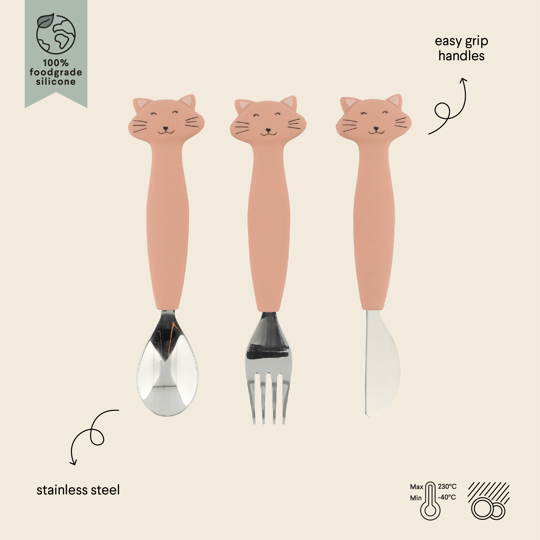 Silicone cutlery set 3-pack - Mrs. Cat